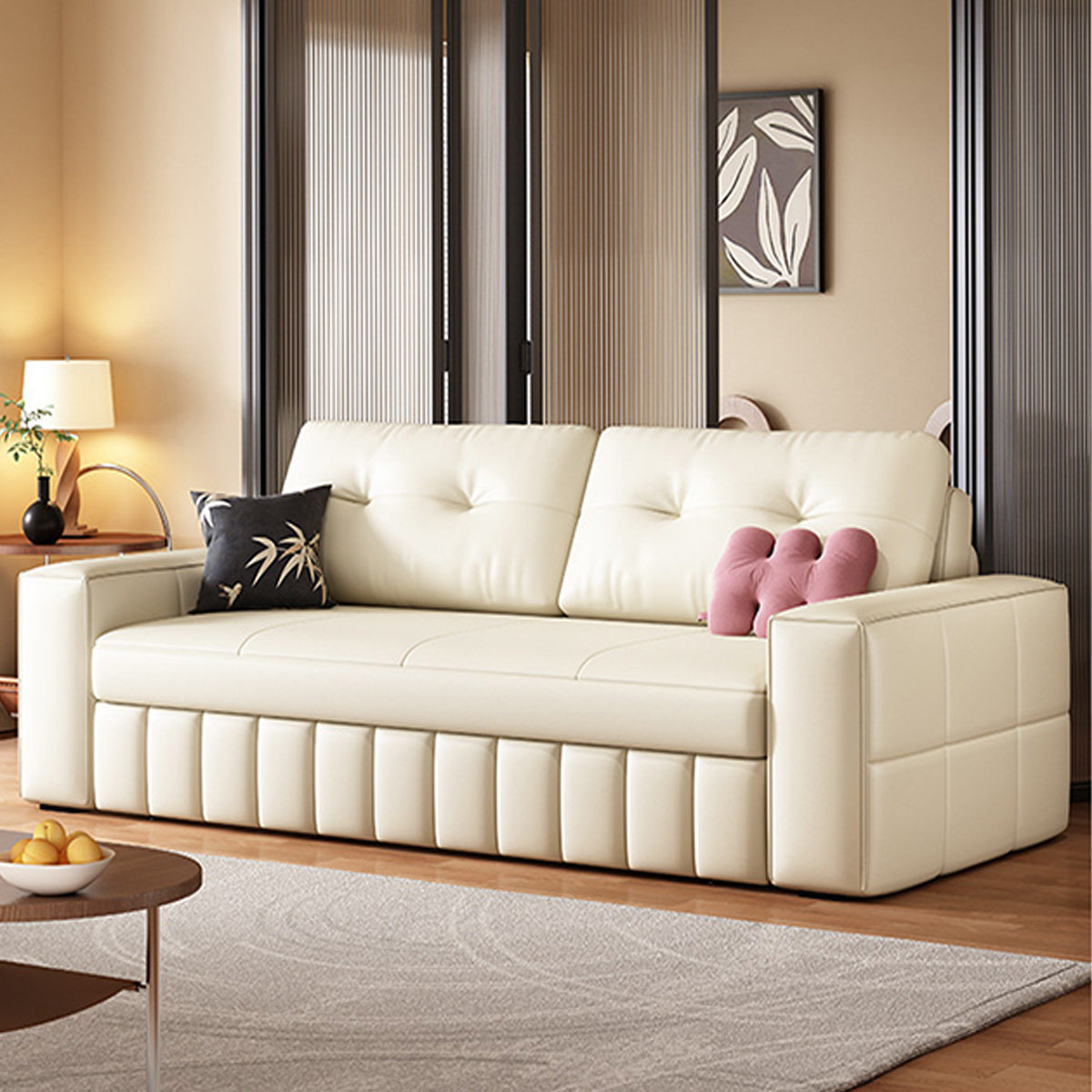Cream leather sleeper sofa sales